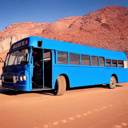 Image similar to Blue bus transformer fight in a desert