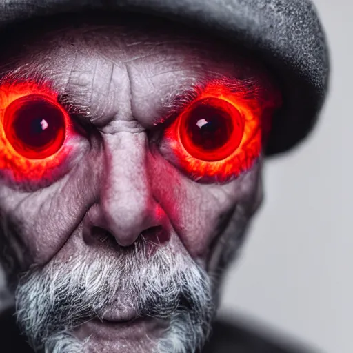 Prompt: an old man with glowing red eyes
