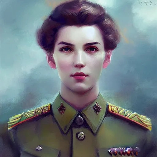 Image similar to a ( stalin ), beauty portrait, fantasy, digital art by krenz cushart, laurie greasly, wlop, artgerm, intricate, highly detailed, sharp focus, smooth, epic composition, joyful, unreal engine