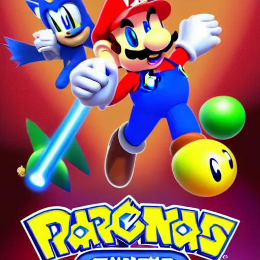 Image similar to super mario, kirby, sonic the hedgehog, super smash bros, star wars themed movie poster high detail accurate eyes and good gesture poses, pokemon anime cartoon style