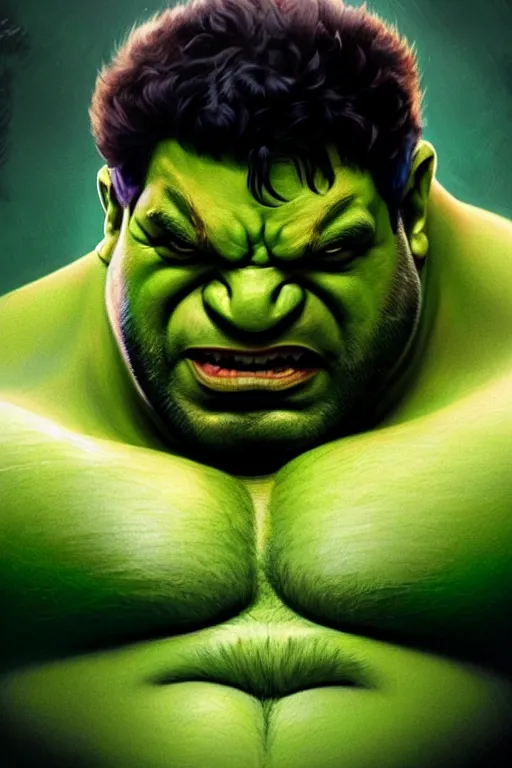 Image similar to Amit Shah as Hulk, Hulk costume, Amit Shah hairstyle, Hulk body type, Amit Shah Face, calm, grumpy, portrait, masculine figure, highly detailed, digital painting, artstation, concept art, smooth, sharp focus, illustration, cinematic lighting, art by artgerm and greg rutkowski and alphonse mucha