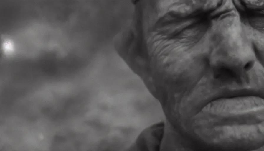 Prompt: World War 1 soldier screaming in anguish, close-up of face, wartorn landscape, dirty lens, shallow depth of field, cinematic lighting, IMAX, cinematography by Roger Deakins, 35mm