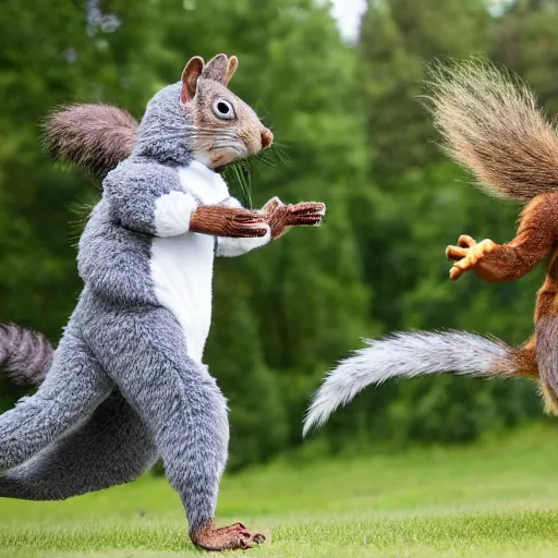 Image similar to photo of a person in a fursuit chasing a squirrel