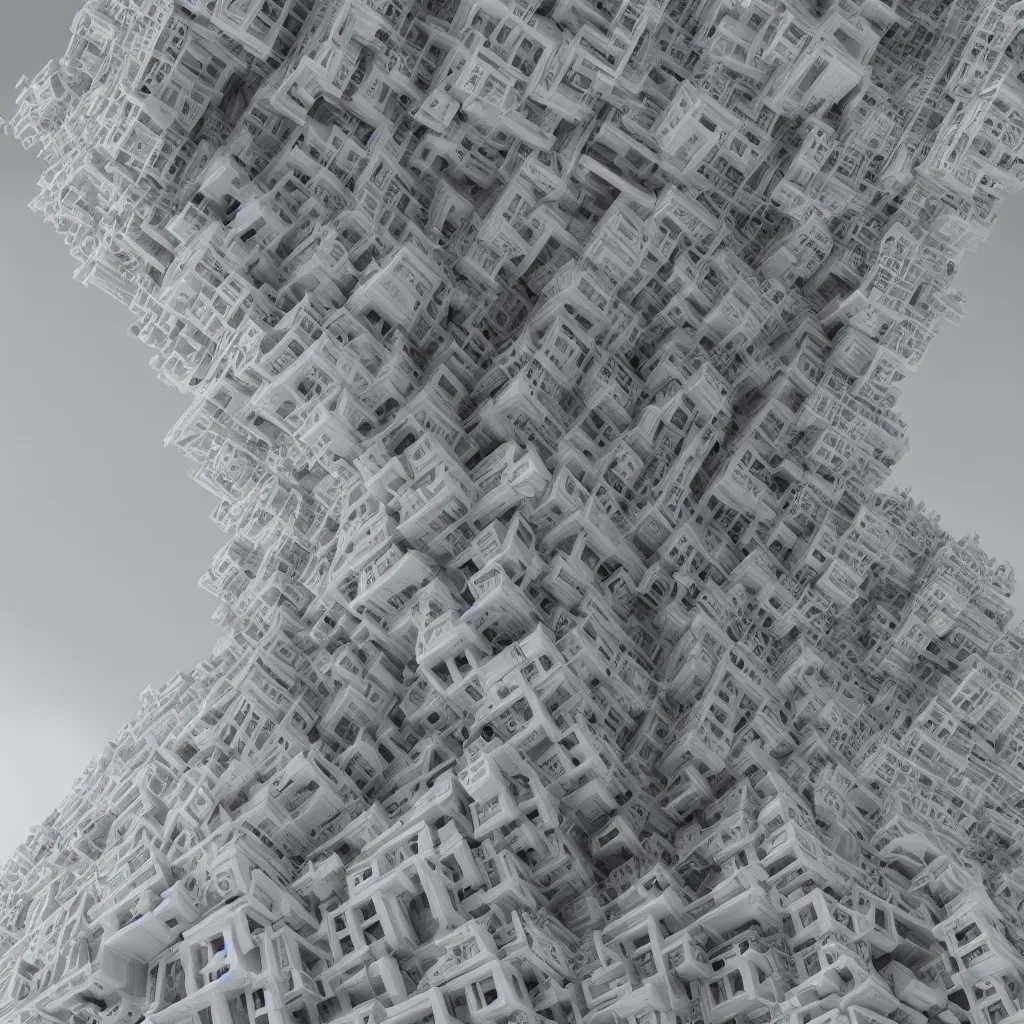 Image similar to impossible 3 d fractal building, octane render