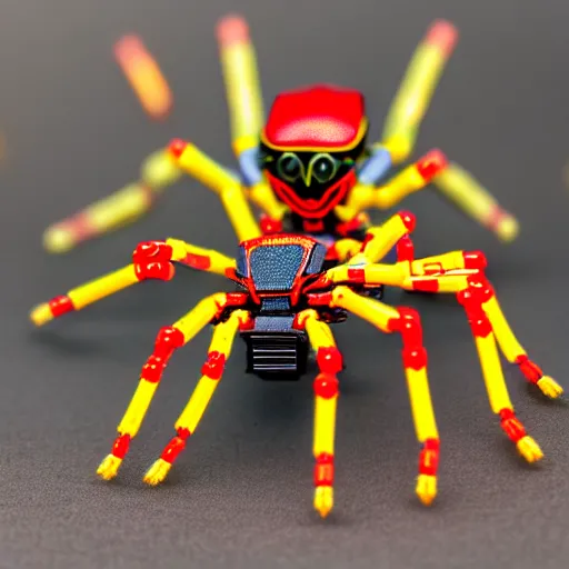 Image similar to an army of cyborg mechanical spiders, covered with red and yellow armor, 85mm 4K photo