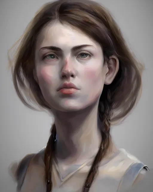 Prompt: potrait bust of young woman archery gitl, artstation trending, concept art, digital painting