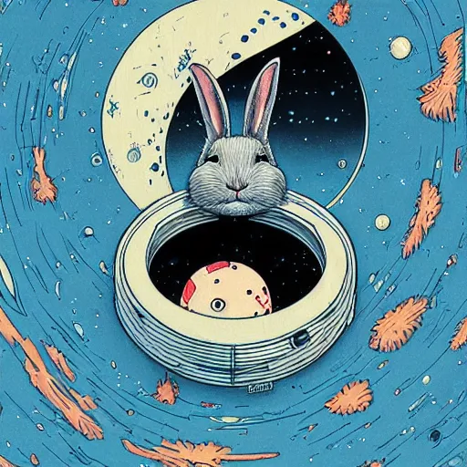 Image similar to A lost sci-fi rabbit, space rabbit, interstellar black hole, by James Jean And WLOPPRO