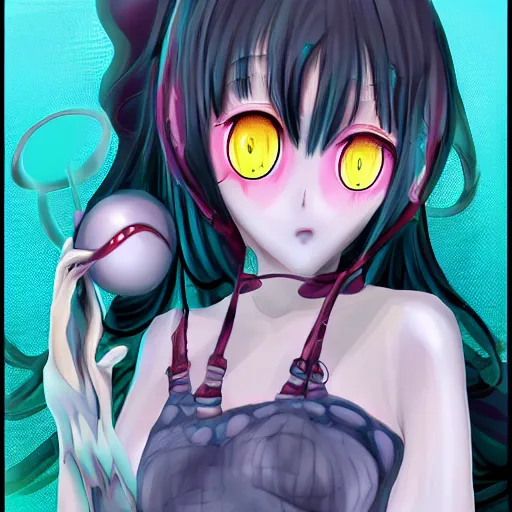 Prompt: big-eyed shoggoth anime girl deviantart by amano yoshitaka hd 8k hyperreality