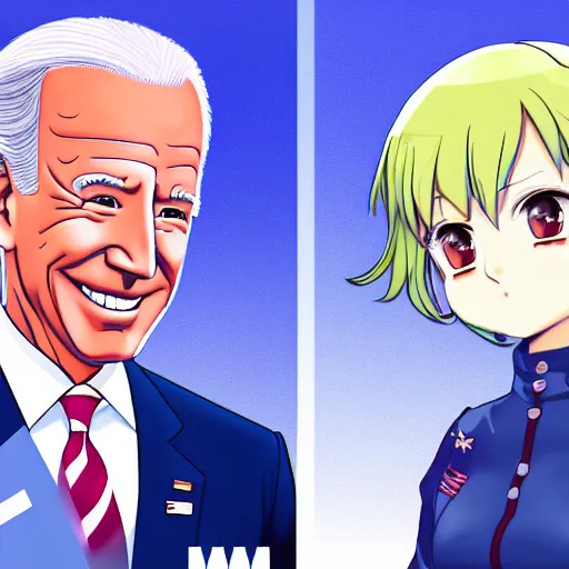 Prompt: joe Biden as a anime girl, 4k, trending on artstation, painting