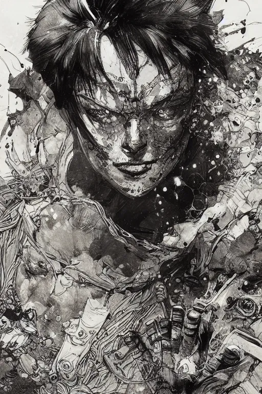 Image similar to portrait of makima from chainsaw man manga, pen and ink, intricate line drawings, by craig mullins, ruan jia, kentaro miura, greg rutkowski