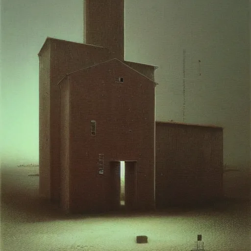 Image similar to Grain Elevator. Vacant. Eerie. Unsettling. Zdzisaw Beksinski