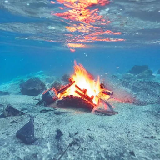 Prompt: photo of a camp fire underwater