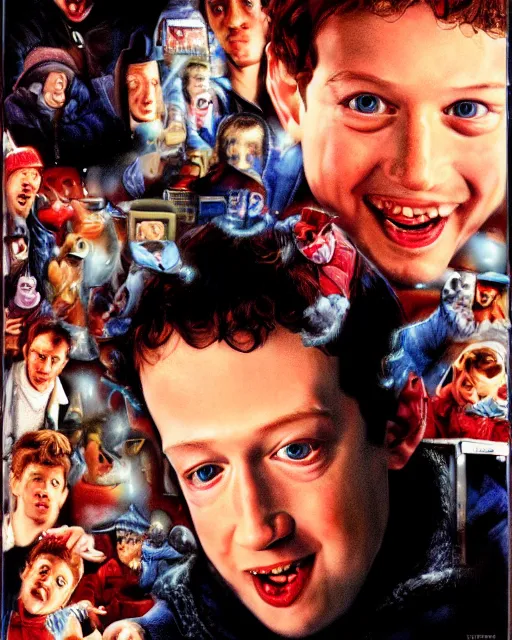 Prompt: mark zuckerberg as kevinin in home alone, airbrush, drew struzan illustration art, key art, movie poster