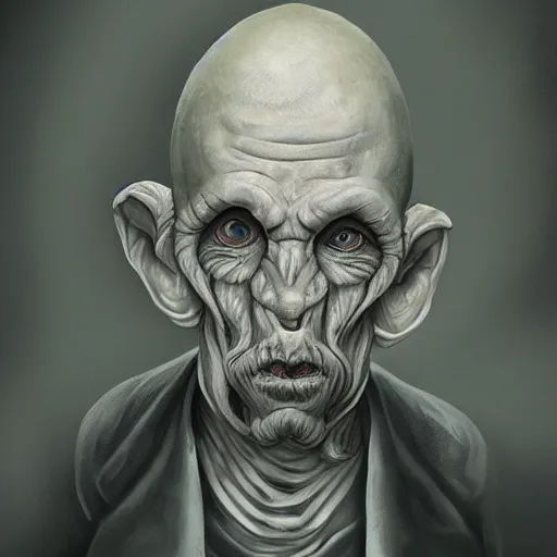 Image similar to eerie portrait of creepy pale old man with fish like facial features and gilles in his neck, painted, fish man, tentacles, trending on art station, love craftian, dark lighting