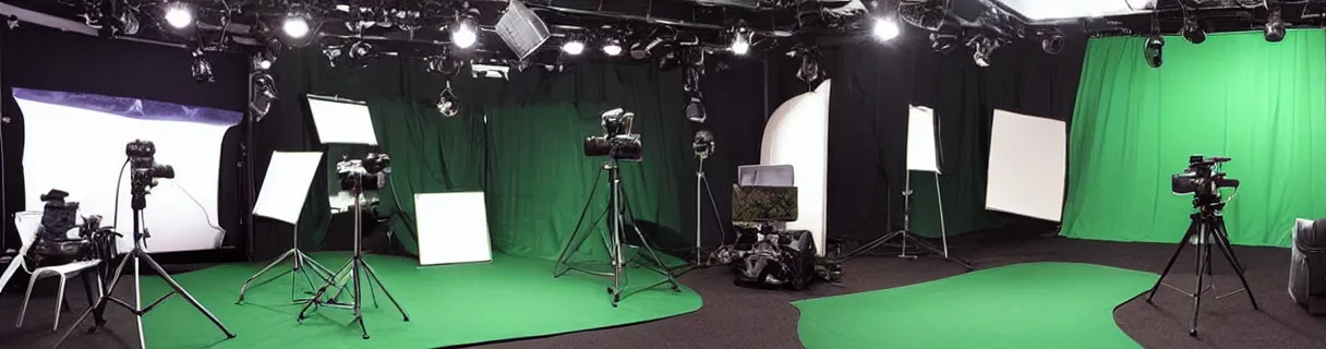 Image similar to photo of a movie set with a single big green screen, studio, movie set, realistic, studio lighting
