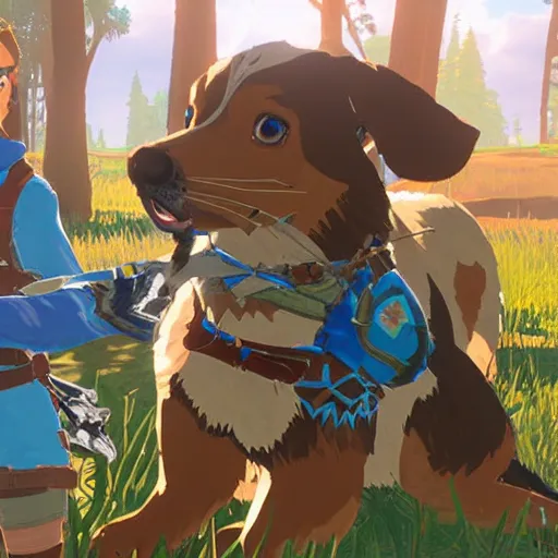 Image similar to australian shepherd with link in breath of the wild