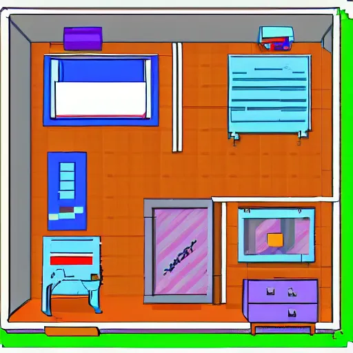 Prompt: 5 year old boys bedroom in the style of isometric pixel art