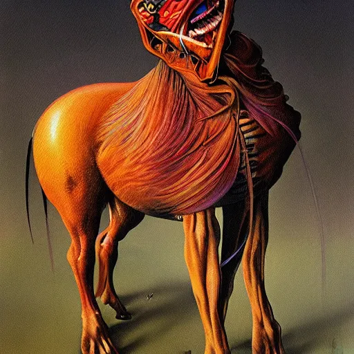 Prompt: painting of a hybrid between a horse and mandrill, in the style of wayne barlowe