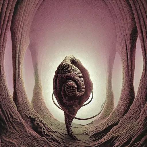 Image similar to humanoid walking through a wormwhole, Petros Afshar and Wayne Barlowe