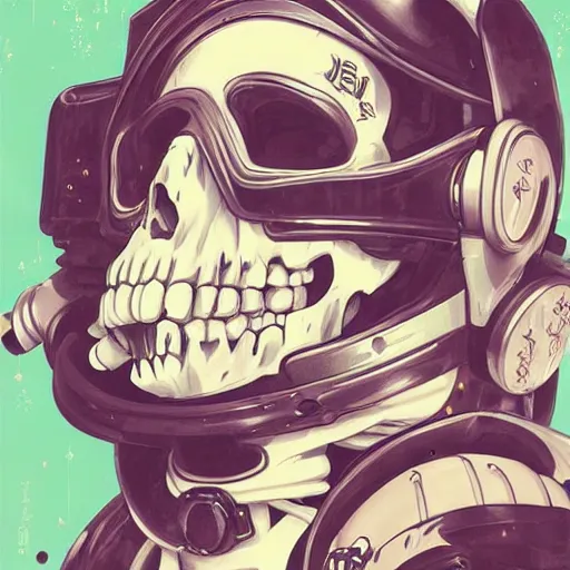 Image similar to anime manga skull portrait young woman skeleton, astronaut miffy, painterly, logo, graffiti, elegant, highly detailed, digital art, art by jc leyendecker and sachin teng