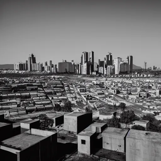 Prompt: a city made completely of equidistant, identical concrete buildings. melancholy, dark, dirty, 4 k photography.