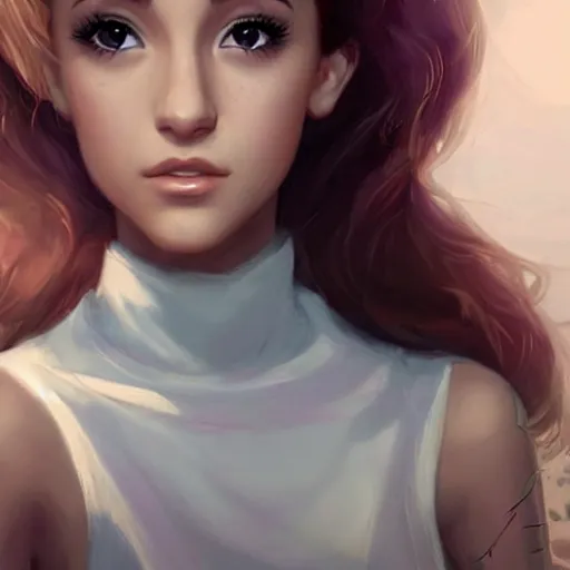 Prompt: ariana grande throwing down bread crumbs for the birds nearby, highly detailed, charlie bowater character art.