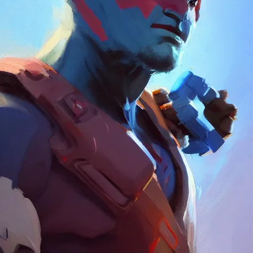 Image similar to greg manchess portrait painting of yondu udonta as overwatch character, medium shot, asymmetrical, profile picture, organic painting, sunny day, matte painting, bold shapes, hard edges, street art, trending on artstation, by huang guangjian and gil elvgren and sachin teng