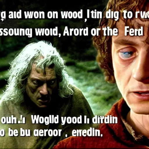 Prompt: Yes,\' said Frodo. \'But do you remember Gandalf\'s words: Even Gollum may have something yet to do? But for him, Sam, I could not have destroyed the Ring. The Quest would have been in vain, even at the bitter end. So let us forgive him! For the Quest is achieved, and now all is over. I am glad you are here with me. Here at the end of all things, Sam.\'