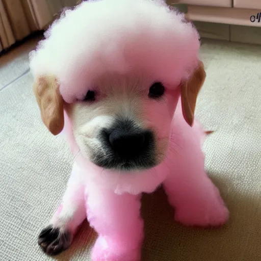 Prompt: puppy made of cotton candy