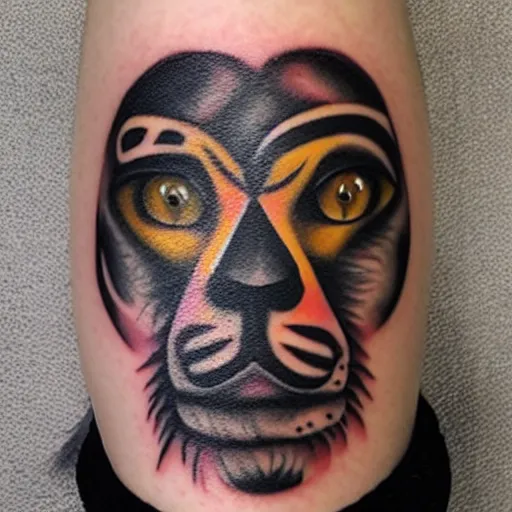 Image similar to animal face tattoo on face, symbol