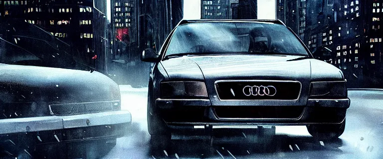 Prompt: Audi A4 B6 Avant (2002), a gritty neo-noir, dramatic lighting, cinematic, establishing shot, extremely high detail, photorealistic, cinematic lighting, artstation, style by greg rutkowsky, Max Payne (PC) (2001) winter new york