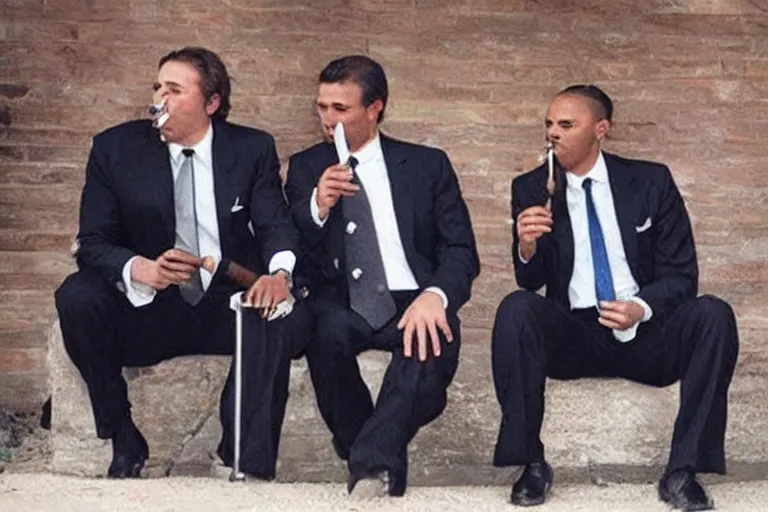 Image similar to cats in suits smoking cigars together