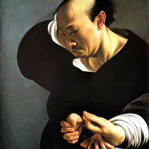 Image similar to caravaggio painting of qigong and tea