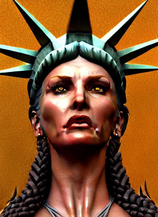 Image similar to julie strain is the statue of liberty, au naturel, hyper detailed, digital art, trending in artstation, cinematic lighting, studio quality, smooth render, unreal engine 5 rendered, octane rendered, art style by klimt and nixeu and ian sprigger and wlop and krenz cushart.