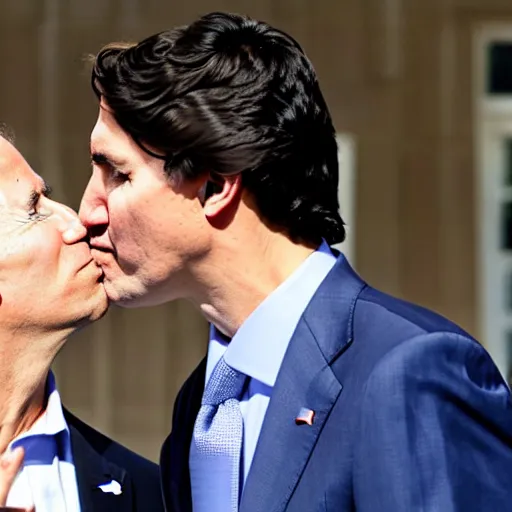 Prompt: justin trudeau kissing joe biden