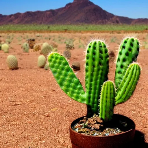 Prompt: a cactus plant on a lonely dessert abcde