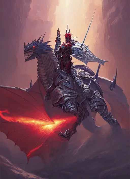 Image similar to highly detailed portrait of a paladin knight with shield fighting a red dragon, fantasy art by by simon bisley, loish, rhads, ferdinand knab, makoto shinkai and lois van baarle, ilya kuvshinov, rossdraws, tom bagshaw, global illumination, radiant light, detailed and intricate environment