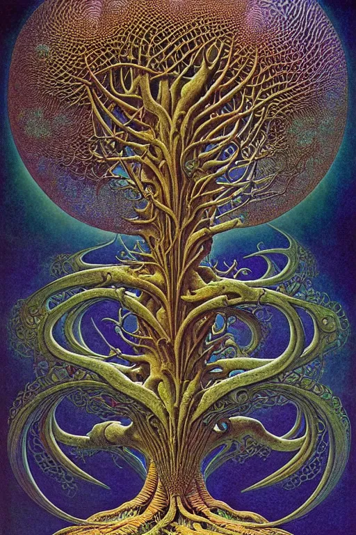 Image similar to tree of life by roger dean and andrew ferez, art forms of nature by ernst haeckel, divine chaos engine, symbolist, visionary, art nouveau, botanical fractal structures, organic, detailed, realistic, surreality