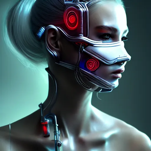 Image similar to face mask on beautiful woman face, cyberpunk art by kuno veeber, cgsociety, computer art, ultra detailed, futuristic, anime aesthetic