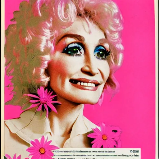 Prompt: vintage, flower!!!!!!!!! child, dolly parton, 7 0 s graphic design, bold, organic, pink, analogous!!!! colors