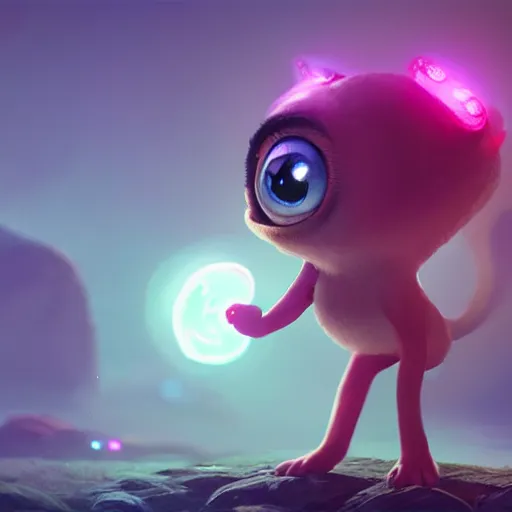 Image similar to adorable glowing creature, trending on artstation, cute, big eyes, matte painting, concept art, pixar, disney, highly detailed, cinematic composition, unreal engine, 3 d rendered in octane