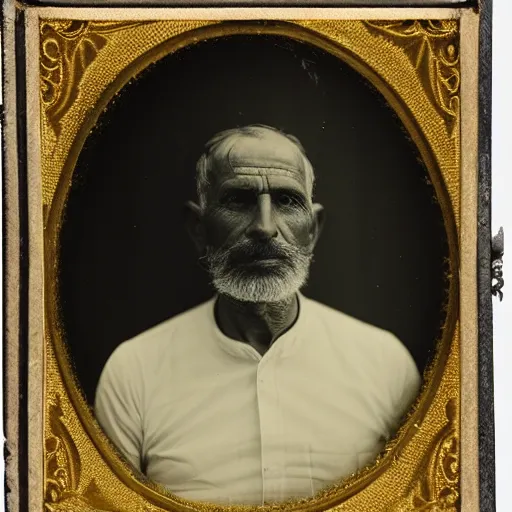 Image similar to facial portrait of a 4 2 year old bukfut, 1 9 1 9, ambrotype, award winning