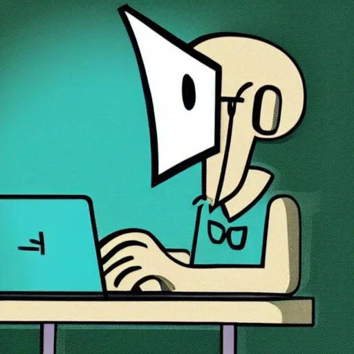 Image similar to anthropomorphic corn man typing on his laptop in a dark room