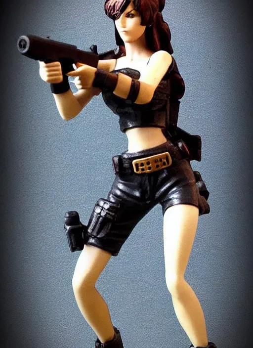 Prompt: Image on the store website, eBay, 80mm Resin figure model of a female with pistol.