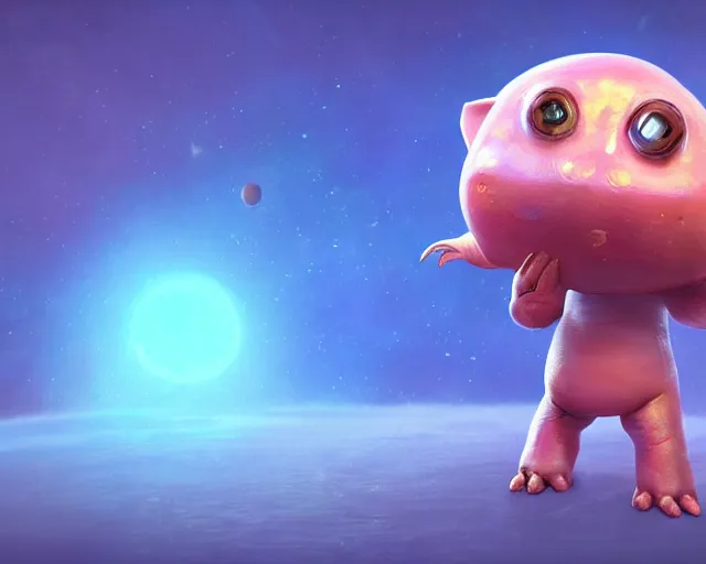 Image similar to 3D Fantasy Cute and adorable alien piggy in space, bright stars, Smooth 3D Illustration, soft render, Servando Lupini, Daniil Kudriavtsev, handpaint texture, Blender, 3DCoat