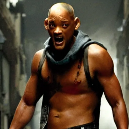 Prompt: Will Smith as a monster from the movie I am legend