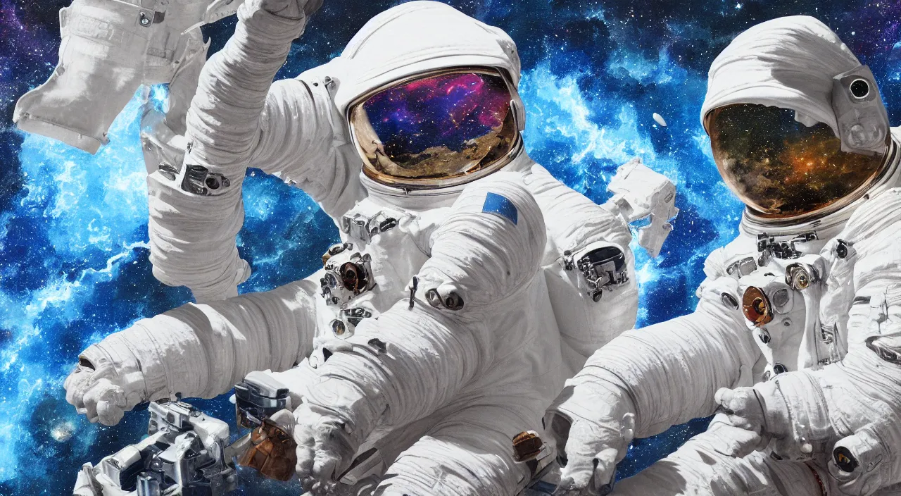 Prompt: digital painting of one astronaut in deep space, far shot