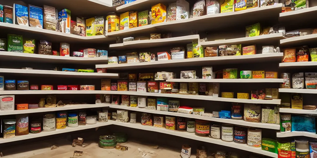 Prompt: Shelves lined with Pet foods, detailed 4K texture for Unity, photorealistic