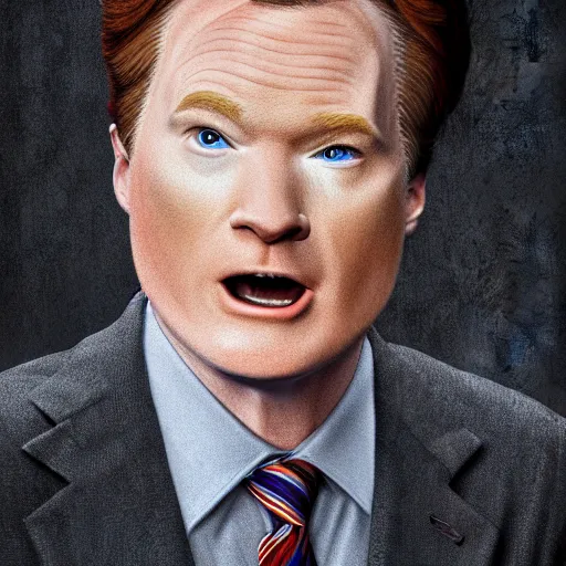 Image similar to photo portrait of the lovechild of conan o'brien, stephen colbert, jimmy kimmel, jimmy fallon, and seth meyers, realistic, hyperrealistic, 8 k resolution, hd quality, very detailed, highly detailed, intricate details, real life, real world, trending on artstation, digital art, really realistic, very realistic, headshot, head in frame, photograph, portrait