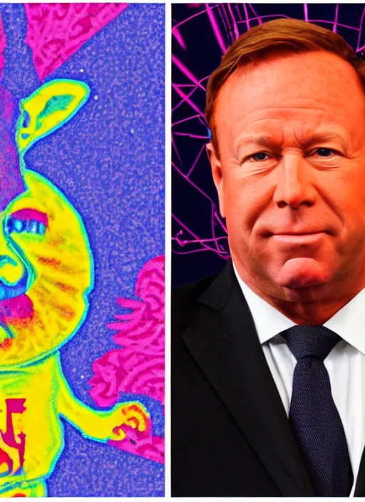 Image similar to alex jones by lisa frank and Zbigniew Brzezinski